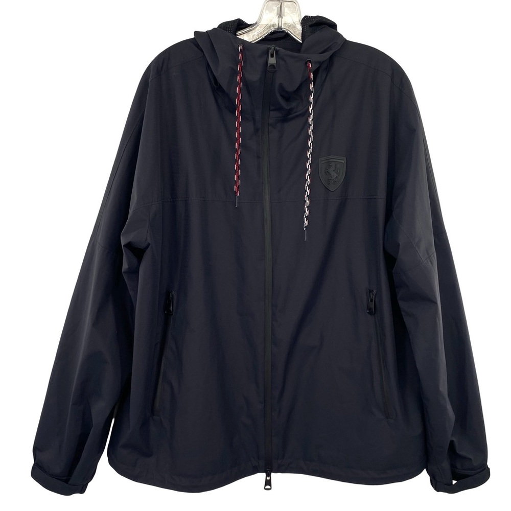 Scuderia Ferrari Navy Blue Hooded Windbreaker Drawstring Jacket Large